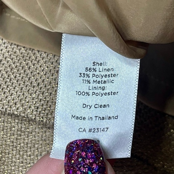 Talbots Gold Metallic Linen V Neck Sleeveless Sheath Dress 6 Small - Picture 8 of 10